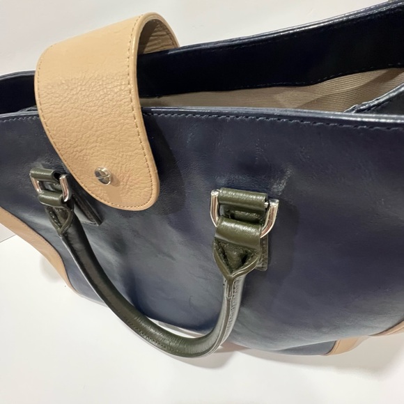 Talbots all leather color block handbag. - Picture 2 of 7